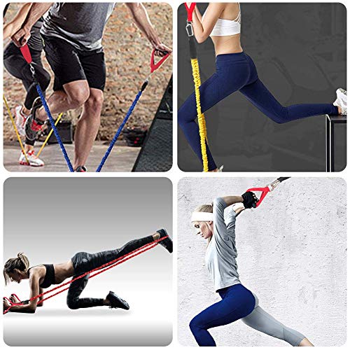 Bandas Elásticas de Fitness Bandas Ejercicio 5pcs Cuerdas Elásticas Gomas Entrenamiento Set de Banda de Resistencia Anclaje para Puerta, Correas de Tobillo, Entrenamiento en Suspensión para Ejercicios