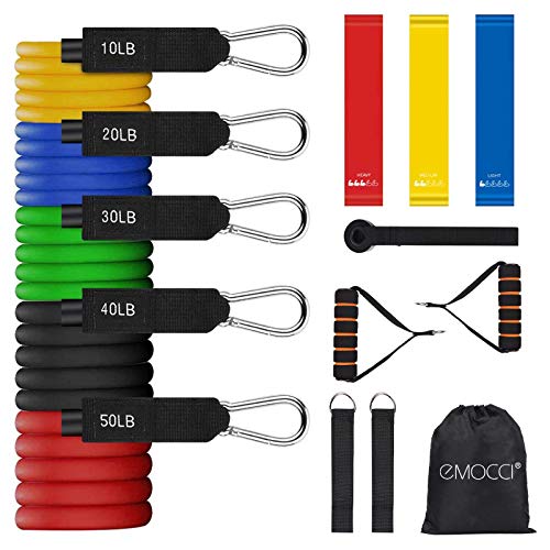 Bandas resistencia elástica de fitness Kit banda entrenamiento hombres y mujeres 5 tubos látex manijas goma espuma anclajes puertas correas tobillos bolsa portátil Adecuado para hogar equipo de yoga