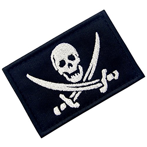 Bandera Pirata Táctico Militar Emblema Moral Aplique Broche Bordado de Gancho y Parche de Gancho y bucle de cierre, Blanco