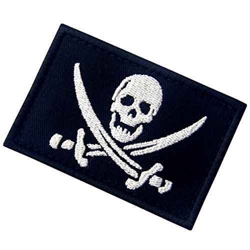 Bandera Pirata Táctico Militar Emblema Moral Aplique Broche Bordado de Gancho y Parche de Gancho y bucle de cierre, Blanco