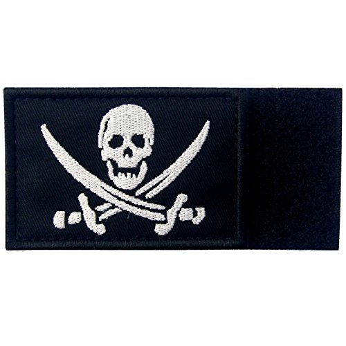 Bandera Pirata Táctico Militar Emblema Moral Aplique Broche Bordado de Gancho y Parche de Gancho y bucle de cierre, Blanco
