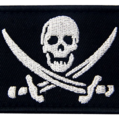 Bandera Pirata Táctico Militar Emblema Moral Aplique Broche Bordado de Gancho y Parche de Gancho y bucle de cierre, Blanco