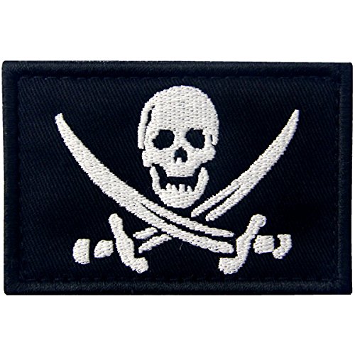 Bandera Pirata Táctico Militar Emblema Moral Aplique Broche Bordado de Gancho y Parche de Gancho y bucle de cierre, Blanco