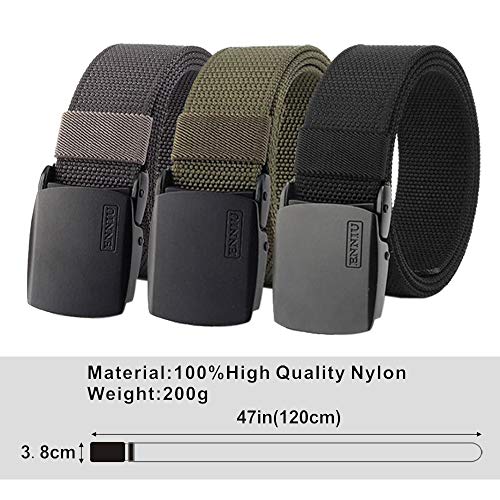 Bansga Cinturón táctico militar Hombres Hebilla metálica Espesar Cinturones de lona de nylon para hombres(A-Negro)