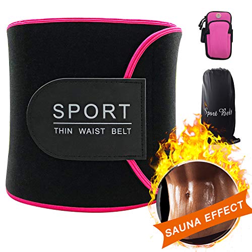 Baozun Cinturón de Sudor, Cinturón Abdominal Cinturón Adelgazante Mujer para Quemar Grasa Estómago y Espalda Soporte Lumbar Cinturón de Sauna de Neopreno Ajustable-45Pulgadas con Brazalete