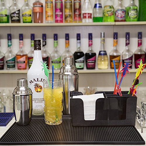 Bar Caddy Con 6 Compartimentos – Organizador Para Utensilios de Barra y Accesorios de Cocteles – Conjunto Incluye Bar Caddie, Servilletas, Agitores Varios, y Popotes – Almacenamiento Rellenable