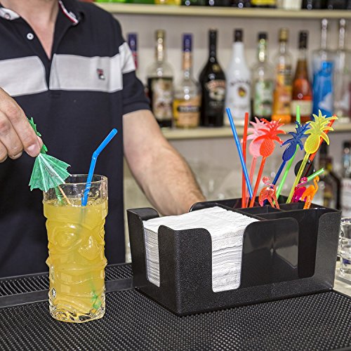 Bar Caddy Con 6 Compartimentos – Organizador Para Utensilios de Barra y Accesorios de Cocteles – Conjunto Incluye Bar Caddie, Servilletas, Agitores Varios, y Popotes – Almacenamiento Rellenable