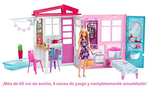 Barbie Casa portátil con piscina, casa de muñecas (Mattel FXG55)