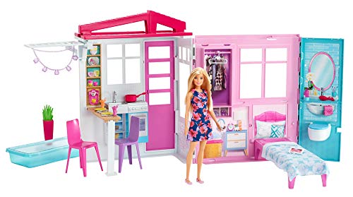 Barbie Casa portátil con piscina, casa de muñecas (Mattel FXG55)