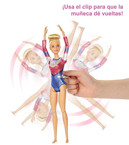 Barbie Olimpíadas, muñeca gimnasta, barra de equilibrios de juguete y más de 15 accesorios (Mattel GJM72)