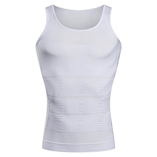 BaronHong Gynecomastia compresión Camisa Chaleco para Ocultar Hombre Boobs Moobs Adelgazamiento Mens Shapewear Aplastar Abdomen Entero (Blanco, M)