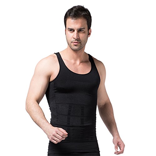 BaronHong Gynecomastia compresión Camisa para Ocultar Hombre Boobs Moobs Adelgazamiento Mens Shapewear (Negro, L)