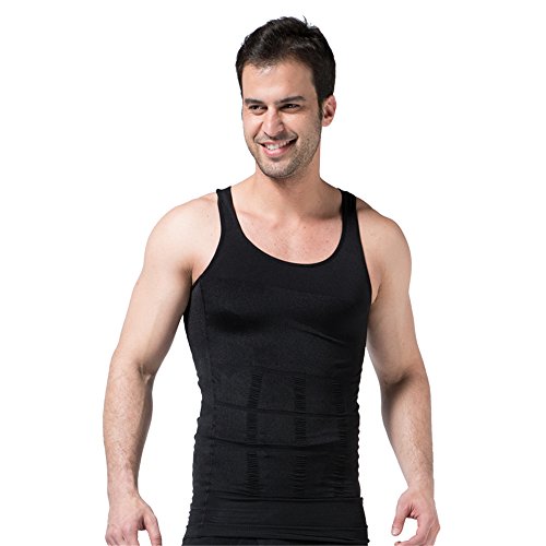 BaronHong Gynecomastia compresión Camisa para Ocultar Hombre Boobs Moobs Adelgazamiento Mens Shapewear (Negro, L)