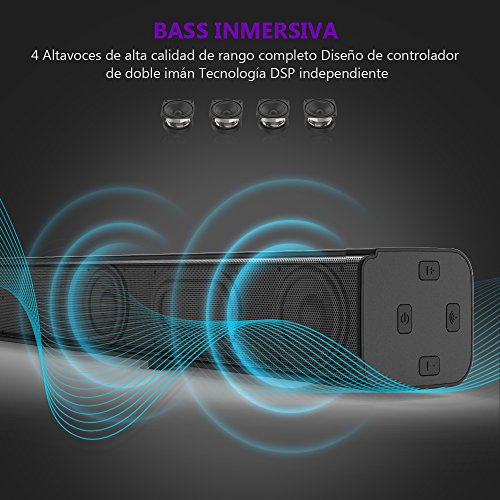 Barra de Sonido Bluetooth 4.2 de 32 Pulgadas, Sistema Bass réflex, Sonido Virtual Envolvente, Cable óptico Incluido, tecnología DSP, Negro
