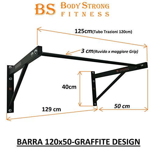 Barra para dominadas calistenichs-bicipiti-Muro-parete-Muscle Up & Pull up-120 X 50 cm-graffite Design