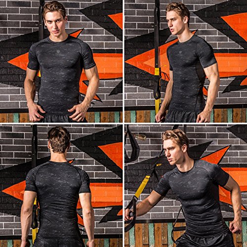 Barrageon Camiseta de Compresión de Mangas Cortas para Hombre Baselayer Top Deportivos Secado Rápido para Ejercicio Gimnasio Cross Training Correr Baloncesto Jogging-L