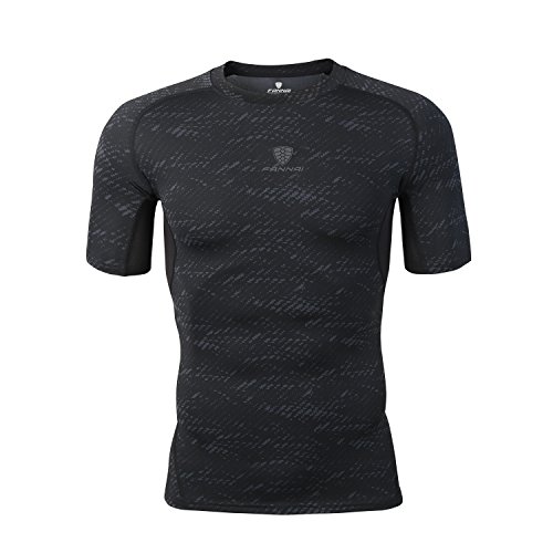 Barrageon Camiseta de Compresión de Mangas Cortas para Hombre Baselayer Top Deportivos Secado Rápido para Ejercicio Gimnasio Cross Training Correr Baloncesto Jogging-L