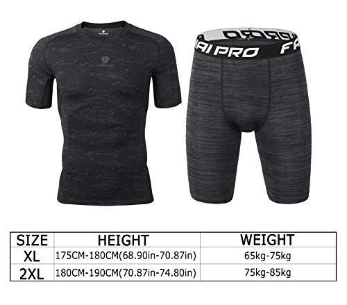 Barrageon Conjunto Camiseta de Compresión de Mangas Cortas y Pantalones Cortas Cortos para Hombre Baselayer Secado Rápido Slim Fit para Ejercicio Gimnasio Cross Training Correr Jogging-L