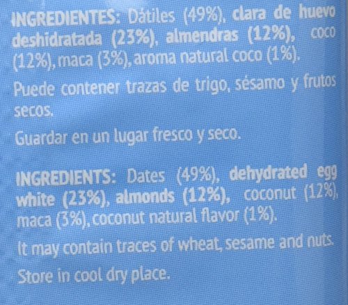 Barrita Energética 100% natural - Alta en proteínas - Almendras, Coco y Maca (50g) - Pack Ahorro de 15 Barritas