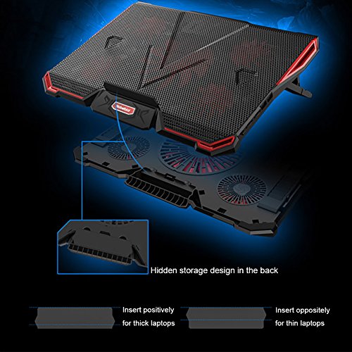Base de Refrigeración para Ordenador Portátil 12"-17.3", Base Portatil Gaming de enfriamiento Rápido con LED Rojo, 5 Ventiladores Ultra Silenciosos, 2 Puertos USB, 7 Niveles de Diseño Ajustable