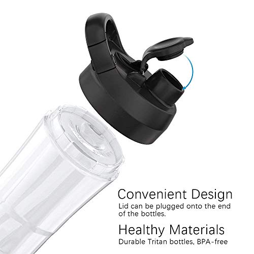 Batidora de Vaso individual, homgeek Licuadora Portatil 350W para Smoothies, Frutas y Verduras, Incluye 2 Botellas de 600 ml, Cuerpo de Acero Inoxidable, Operación con Solo Botón, Sin BPA, Plata