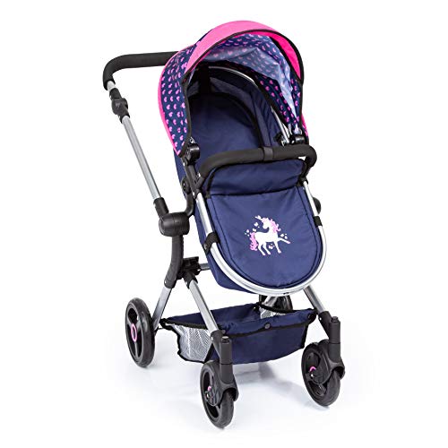 Bayer Design 18454AA Cochecito de Muñecas "Neo Vario" Con Bolso Cambiador, Convertible, Plegable, Azul / Rosa