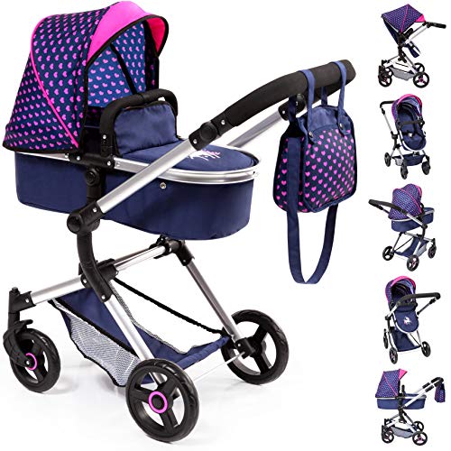 Bayer Design 18454AA Cochecito de Muñecas "Neo Vario" Con Bolso Cambiador, Convertible, Plegable, Azul / Rosa