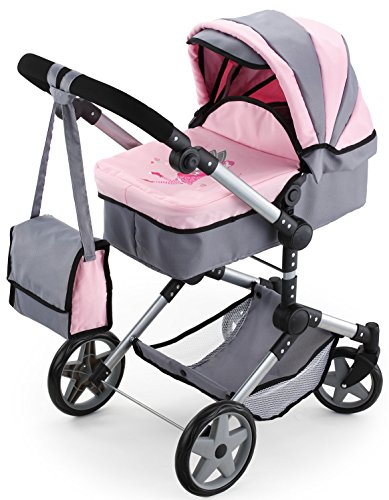 Bayer Design- Pram Cochecito de muñeca, Combi Neo Pro, Color Gris, Rosa, 84 x 43 x 72 cm (18508AA)