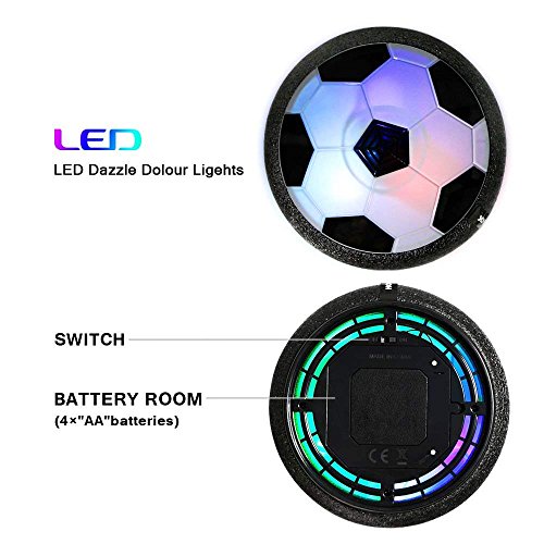 Baztoy Balón Fútbol Flotant, Pelota Futbol con Protectores de Espuma Suave y Luces LED Balones Futbol Juguetes Niños 3 4 5 6 7 8 9 10 11 12 Años, Air Power Soccer para Niños Niñas Regalos Cumpleaños