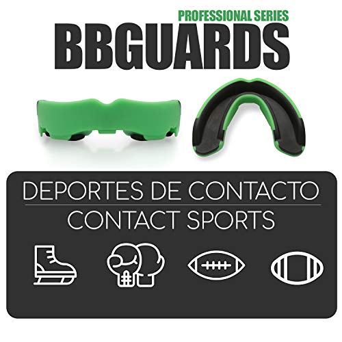 BBGuards Profesional Protector Bucal Boxeo/Protector de Encía - Deportes de Contacto, Boxeo, Rugby, MMA, Artes Marciales, Hockey, Jiu Jitsu.… (Verde-Negro)