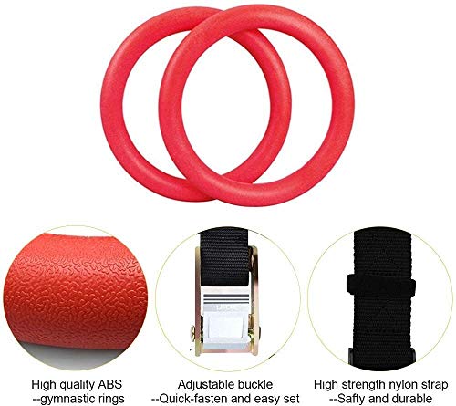 BBYY Anillo ABS 2pcs Atlética Fuerza del Hombro Dip Anillos de Gimnasia Crossfit Gimnasia Anillos de Gimnasia casera Portable de Entrenamiento de la Aptitud Equipo Rojo 0629