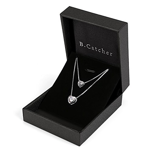 B.Catcher Mujer Collar Colgante Plata de Ley 925 con Doble corazón con Para Regalo San Valentín Originales