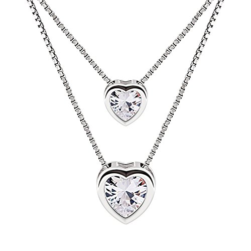 B.Catcher Mujer Collar Colgante Plata de Ley 925 con Doble corazón con Para Regalo San Valentín Originales