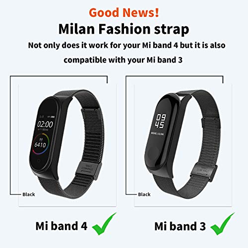 BDIG Correa Compatible para Xiaomi Mi Band 4 Correas Metal, Pulsera de Acero Inoxidable Agradable para Mi Band 4 Correa (No Host) (Melan Negro)