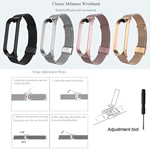 BDIG Correa Compatible para Xiaomi Mi Band 4 Correas Metal, Pulsera de Acero Inoxidable Agradable para Mi Band 4 Correa (No Host) (Melan Negro)