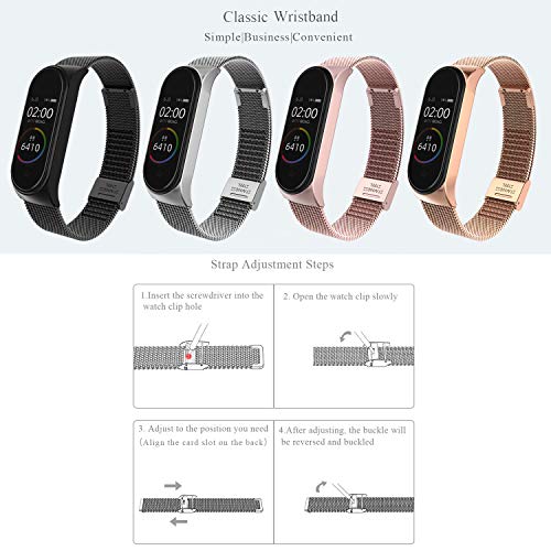 BDIG Correa Compatible Xiaomi Mi Band 4 Correas Metal,Pulsera de Acero Inoxidable Agradable para Mi Band 4 Correa (No Host)(Melan Rosa)