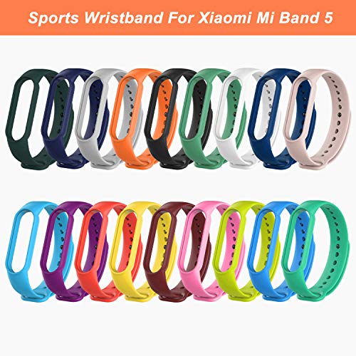 BDIG Pulsera Correas para Xiaomi Mi Band 5, Colorido Suave Silicona Pulsera Impermeable, Pulsera Correa para Xiaomi Mi Band 5, 18PCS