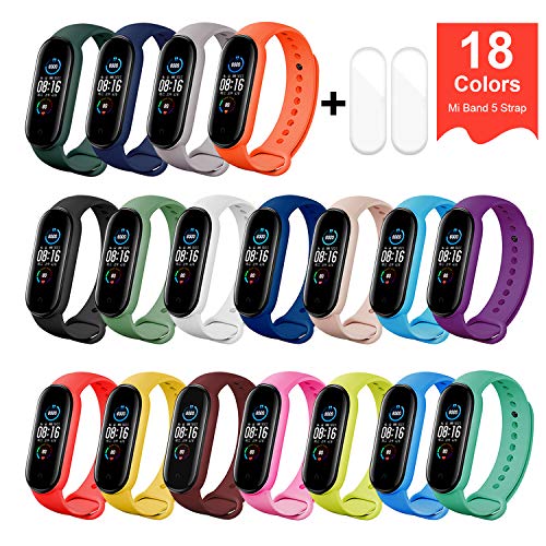 BDIG Pulsera Correas para Xiaomi Mi Band 5, Colorido Suave Silicona Pulsera Impermeable, Pulsera Correa para Xiaomi Mi Band 5, 18PCS