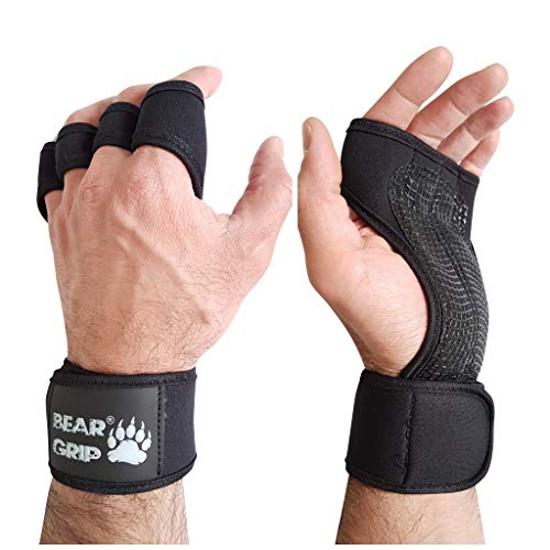Bear Grip - Guantes de entrenamiento abiertos para crossfit, culturismo, callisthenics, levantamiento de pesas, color negro, tamaño medium