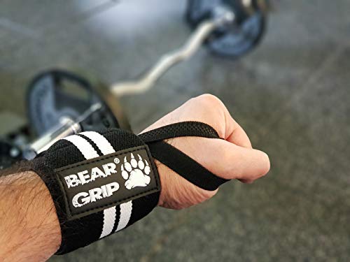 Bear Grip - Muñequeras de levantamiento de pesas (2 unidades), Black and White Lines