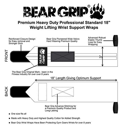 Bear Grip - Muñequeras de levantamiento de pesas (2 unidades), negro /rojo
