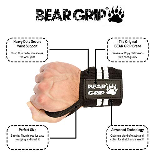 Bear Grip - Muñequeras de levantamiento de pesas (2 unidades), negro /rojo