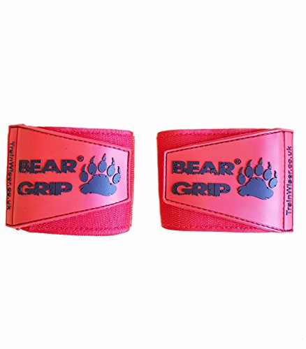 Bear Grip – Premium Heavy Duty 24 "muñequeras para levantamiento de peso, culturismo, Crossfit, levantamiento de potencia, Strongman, rojo