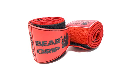 Bear Grip – Premium Heavy Duty 24 "muñequeras para levantamiento de peso, culturismo, Crossfit, levantamiento de potencia, Strongman, rojo