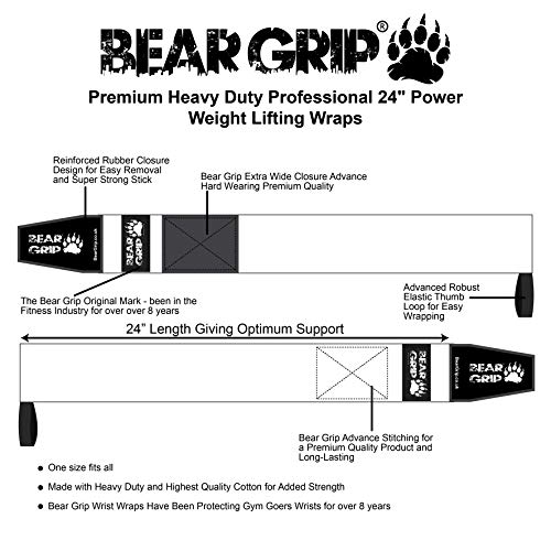 Bear Grip – Premium Heavy Duty 24 "muñequeras para levantamiento de peso, culturismo, Crossfit, levantamiento de potencia, Strongman, rojo