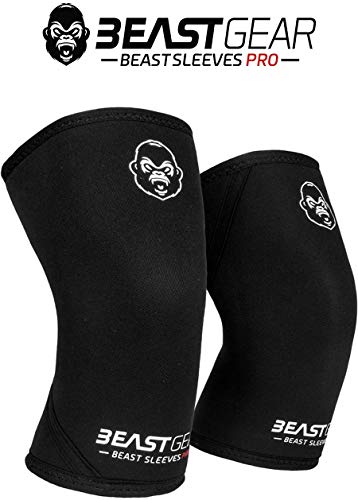 Beast Gear – Beast Sleeves Pro – rodilleras de compresión de neopreno de 7 mm para apoyo y protección Levantamiento de pesas, crossfit, levantamiento de potencia, más fuerte sentadillas