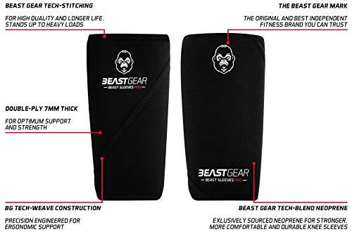 Beast Gear Beast Sleeves Pro – rodilleras de compresión de neopreno de 7 mm para apoyo y protección Levantamiento de pesas, crossfit, levantamiento de potencia, más fuerte sentadillas