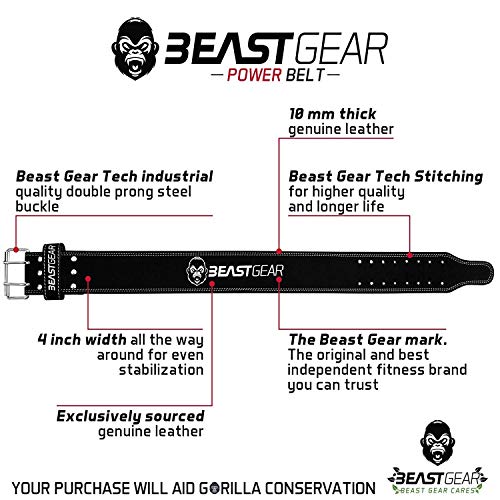 Beast Gear Cinturón Halterofilia – Cinturón Lumbar Powerlifting con Doble Hebilla – Cinturón Levantamiento de Peso de Piel Nobuck – 10 cm de Ancho y 10 mm de Grosor - M