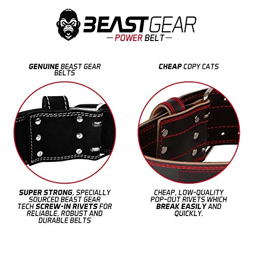 Beast Gear Cinturón Halterofilia – Cinturón Lumbar Powerlifting con Doble Hebilla – Cinturón Levantamiento de Peso de Piel Nobuck – 10 cm de Ancho y 10 mm de Grosor - M