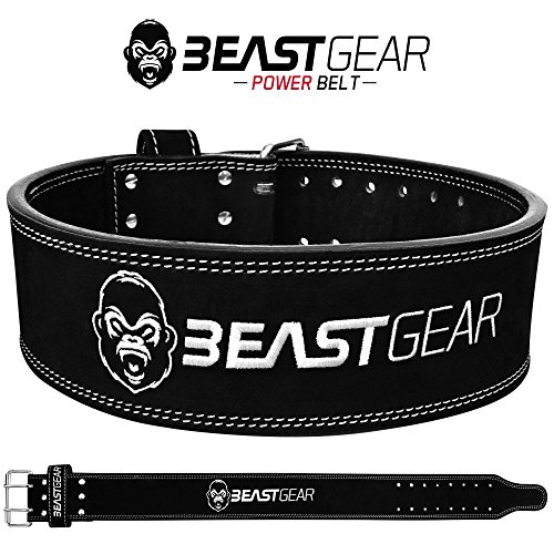 Beast Gear Cinturón Halterofilia – Cinturón Lumbar Powerlifting con Doble Hebilla – Cinturón Levantamiento de Peso de Piel Nobuck – 10 cm de Ancho y 10 mm de Grosor - M